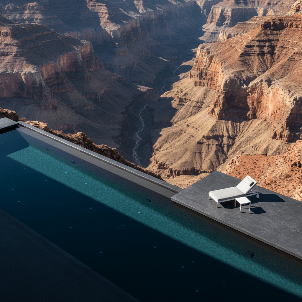 Infinity pool overlooking a dramatic canyon landscape