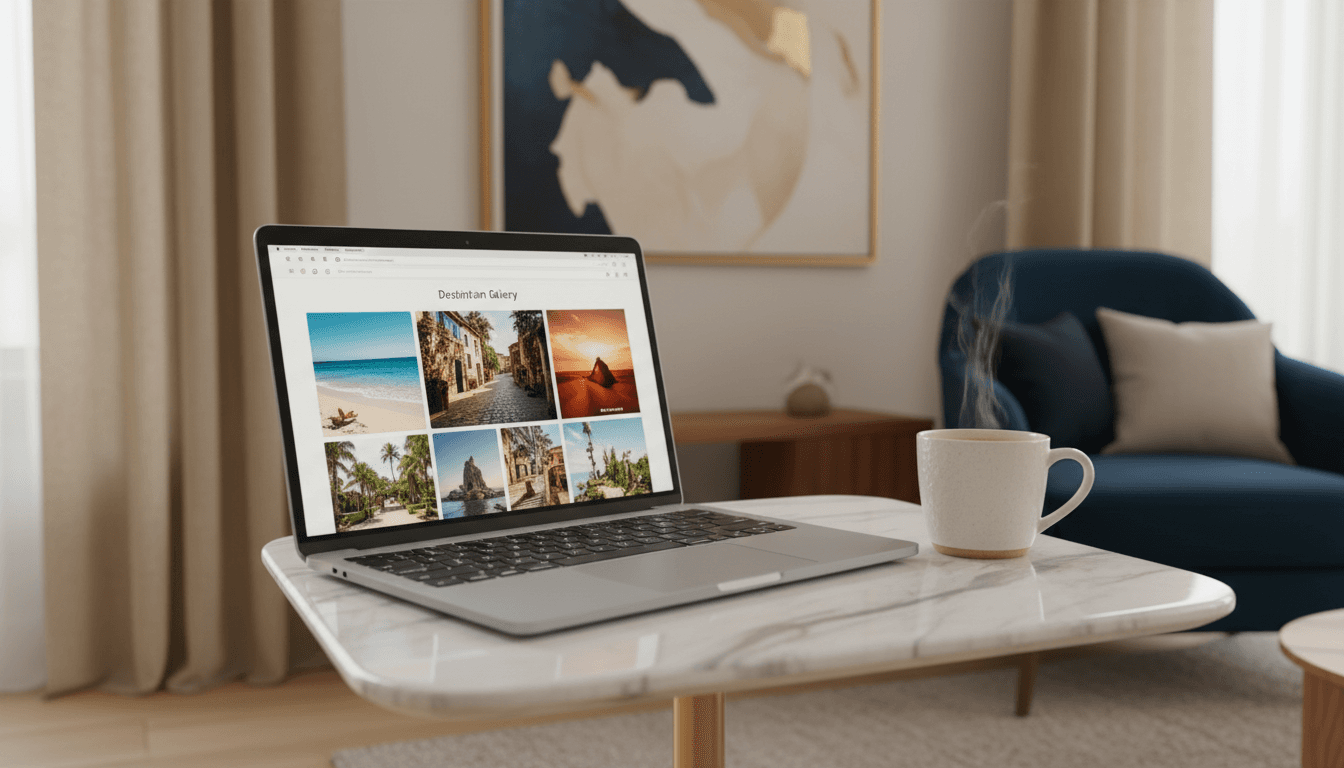 Destination gallery displayed on laptop screen
